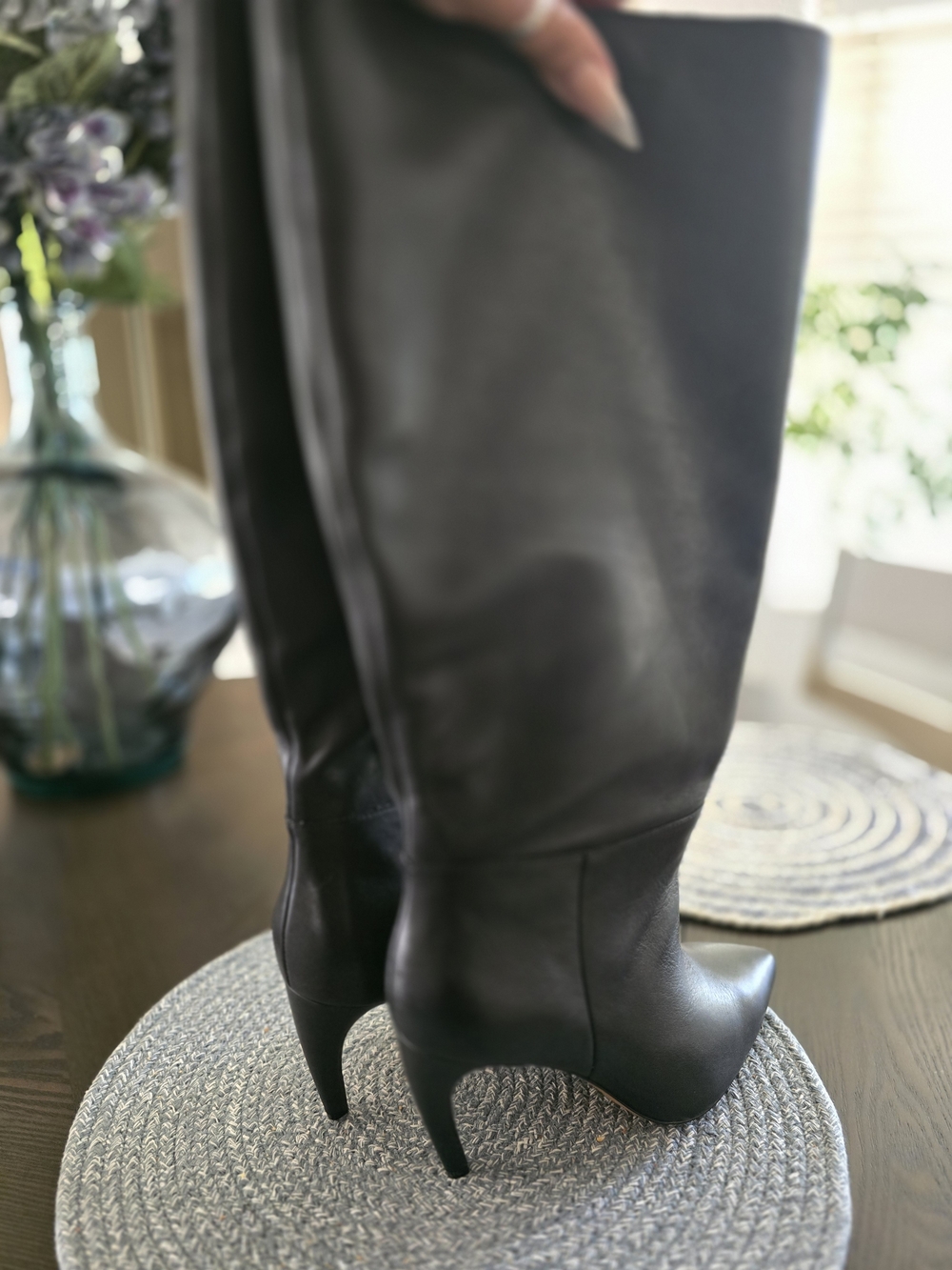 Vince Camuto Black Knee-High Pointed-Toe Stiletto Boots - Picture 2 of 11